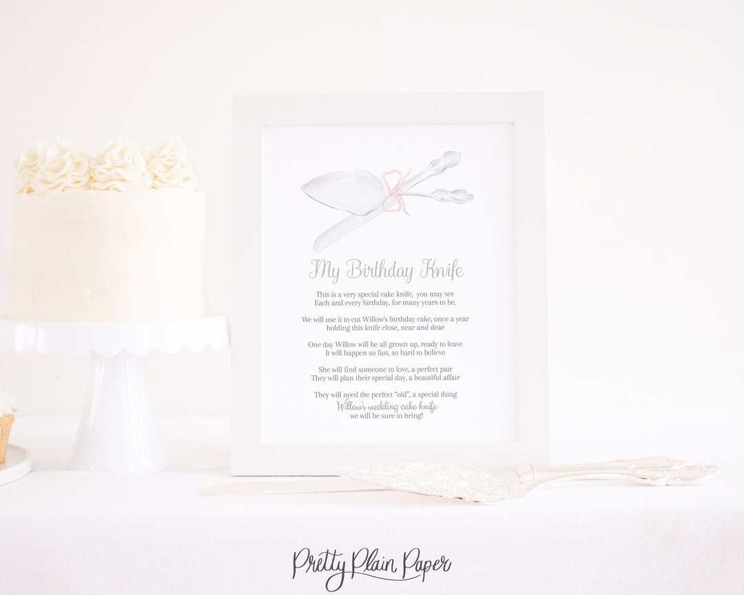 My special birthday cake knife poem sign for 1st birthday watercolor
