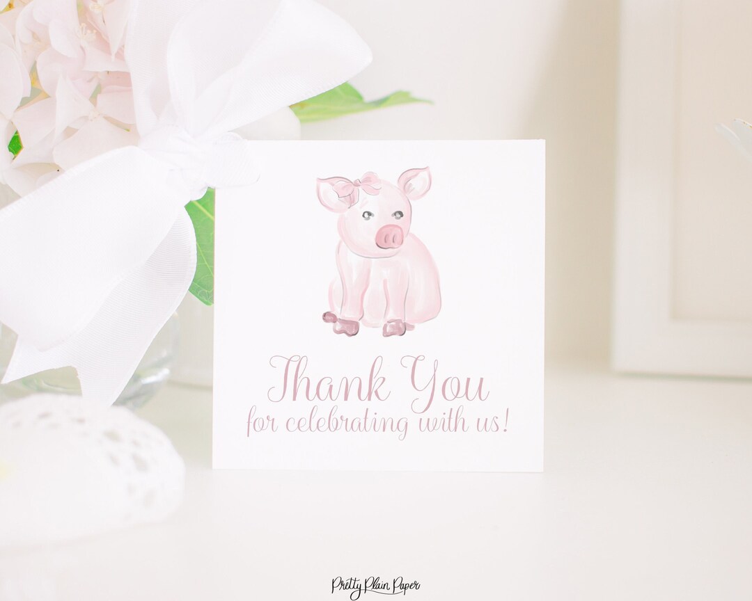 Watercolor Pink Pig With a Bow Favor Tag | Printable Download | Our ...