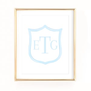 11x14 Light Blue Monogram Crest Print, Initial Monogram Artwork for Baby Boy Room or Crib  3006