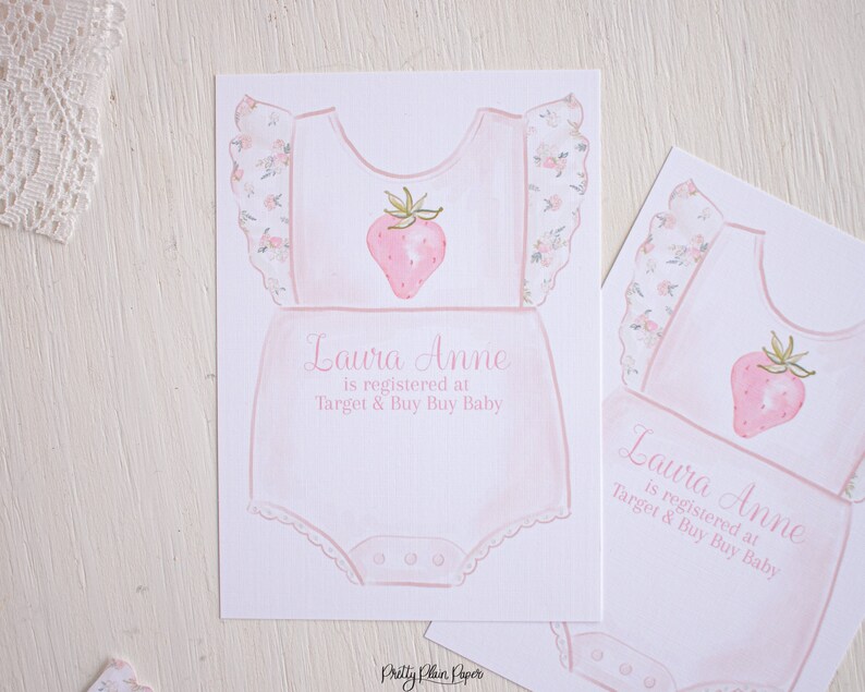 Strawberry Baby Onesie Invitation Insert, Watercolor Printable Invitation Insert Download 1015 for a Strawberry Theme Baby Shower Invitation image 2