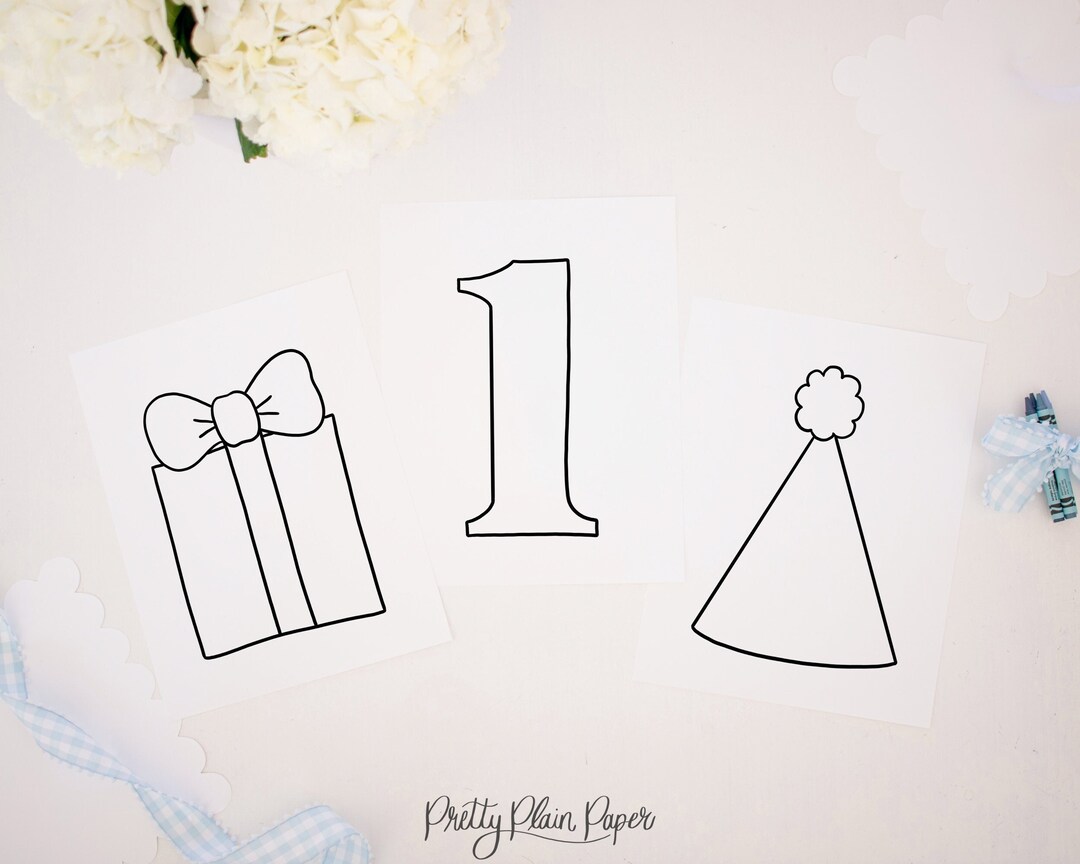 Watercolor 1st Birthday Coloring Pages | Blue & White First Birthday ...