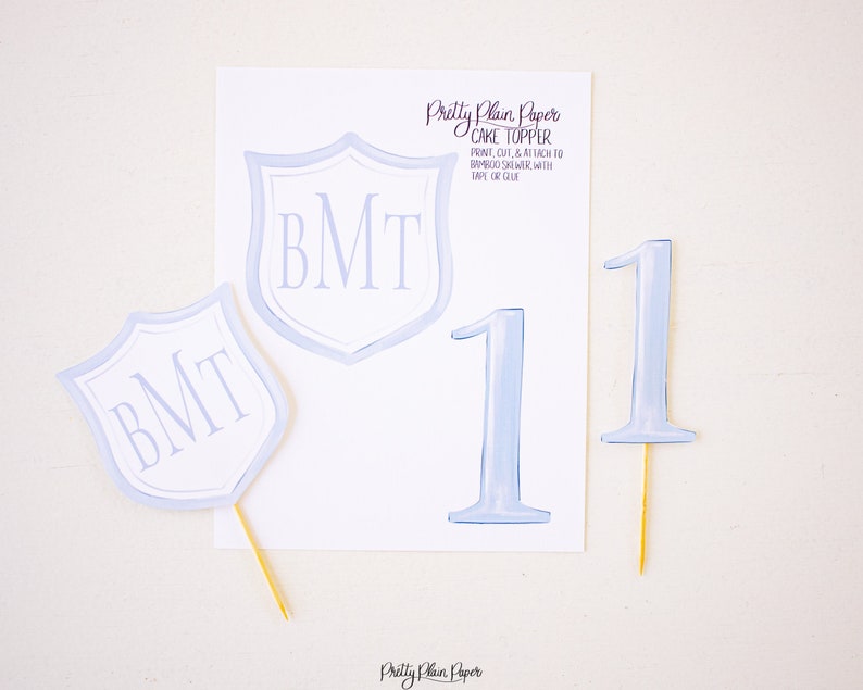 Watercolor Blue ONE Cake Topper & Monogram Blue Crest Cake - Etsy