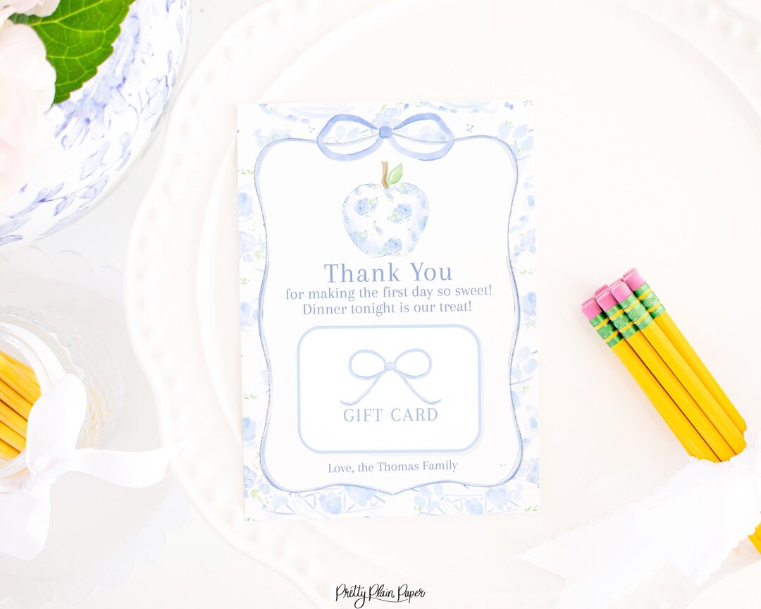 Dinner for Teacher 1st Day of School Gift Card Holder | Printable ...