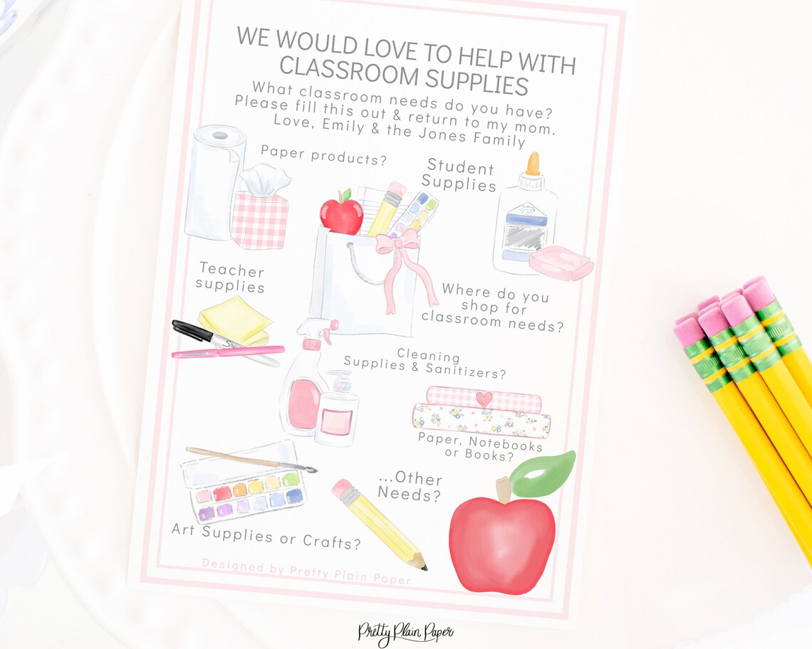 Classroom Supply Wish List Printable Teacher Supply Wish Etsy
