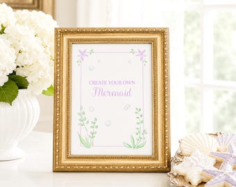 5x7 Mermaid Birthday Party Sign (5x7 Printable Digital Download) ALL text is Editable  8001