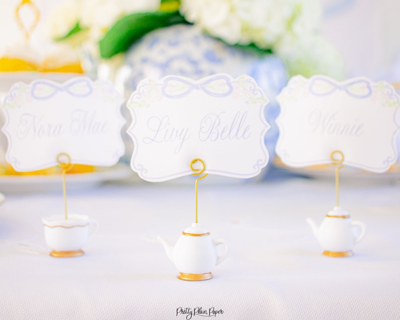 Blue Bow Place Cards or Food Labels Editable Printable Download Tea Party Place Cards Tea Party Birthday Baby or Bridal