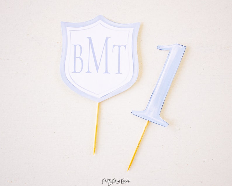 Watercolor Blue ONE Cake Topper & Monogram Blue Crest Cake - Etsy
