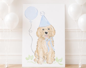 Large Blue Goldendoodle Puppy Dog for a ONE Golden Year Birthday Theme (24x36 Printable Digital Download) (Foam Board Cut Out) 3028