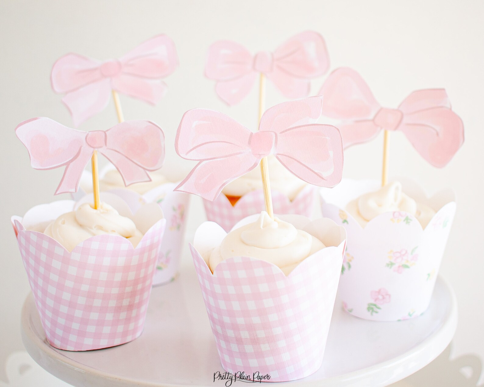 Pink Bow Cupcake Toppers Watercolor Printable Download 1012 - Etsy
