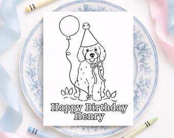 Goldendoodle Puppy Dog Birthday Coloring Page for a ONE Golden Year Theme (8.5x11 Printable Digital Download) 3028