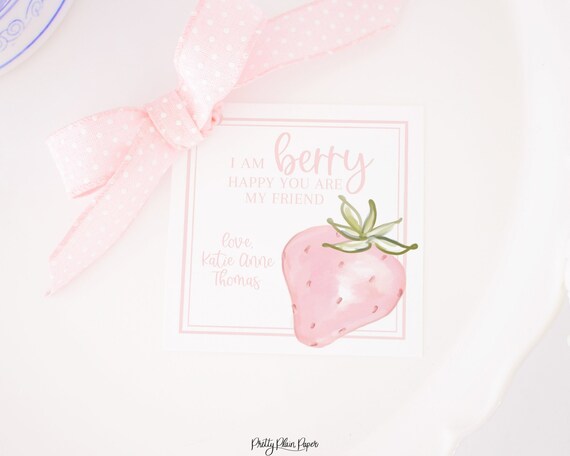 Pink Strawberry Favor Tags - Pretty Plain Paper