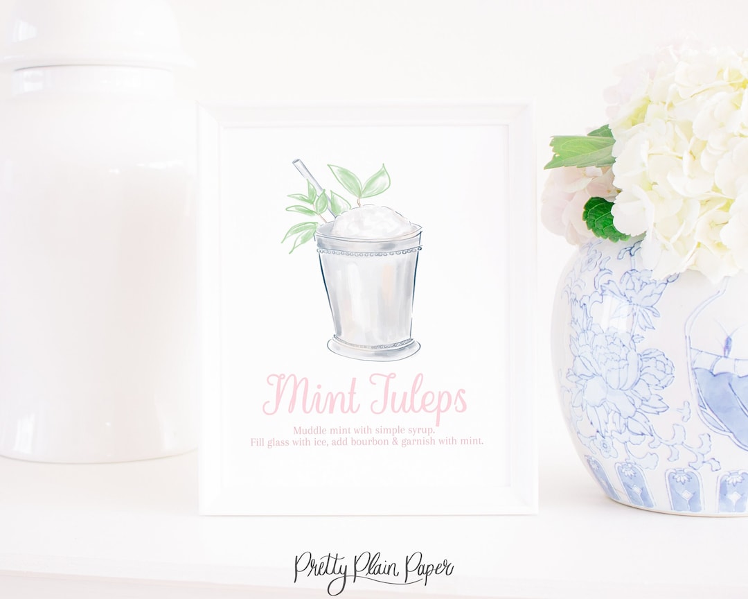 Pink Mint Julep Print 8x10 Printable Watercolor Mint Julep Sign