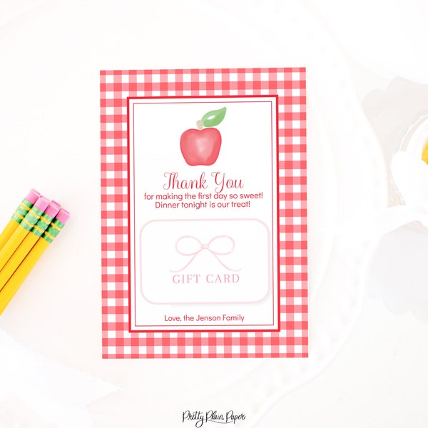 Dinner for Teacher 1st Day of School Gift Card Holder | Printable | Teacher First Day of School Gift | Watercolor | Treat Gift Tag |  1055