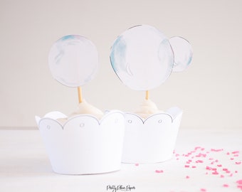 Bubble Party Cupcake Toppers | Printable Download | Bubbles for Cupcakes | Watercolor Bubbles | 0104