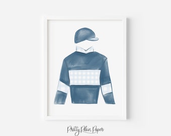 Watercolor Jockey Silk Print | 8x10 Printable | Watercolor Jockey Silk Download | Jockey Silk Print | Blue Horse Racing Print | 0106