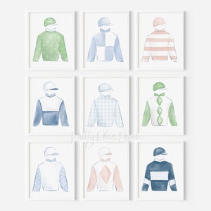 Set of 9 Watercolor Jockey Silk Prints | Watercolor Jockey Silk Print Set Download 8x10 | Jockey Silk Prints | Horse Racing Print Set | 0106
