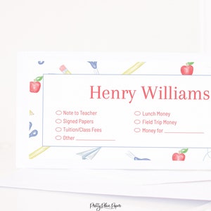 Personalized Envelopes for School Watercolor Back to School Envelope School Envelopes for Kids Printable Download School Money, 1055 image 3
