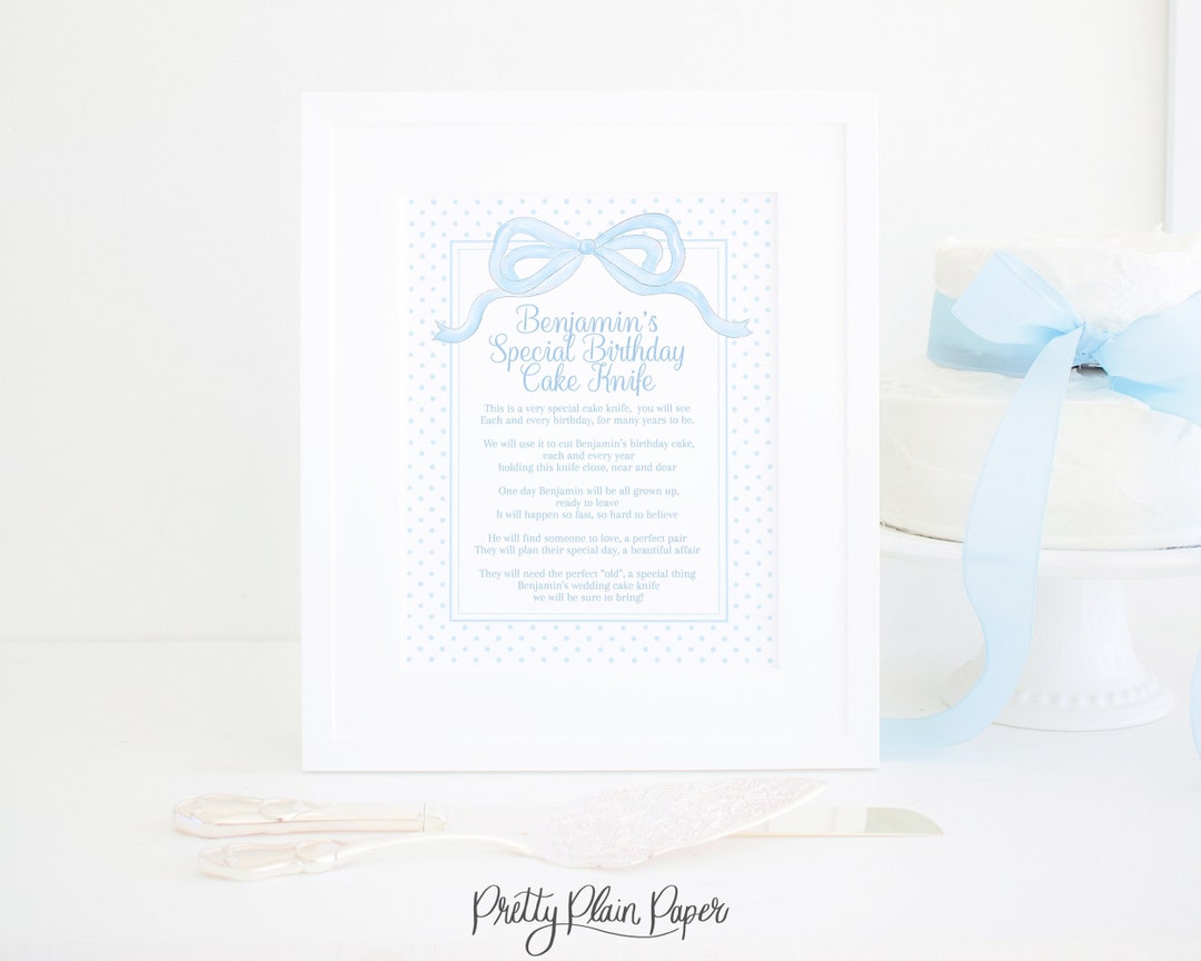 Cake Knife Poem Sign 8x10 or 16x20 Printable Watercolor Blue Bow and