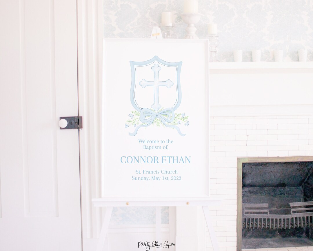 Watercolor Baptism Welcome Sign, 24''x36'' | Watercolor Blue Crest ...