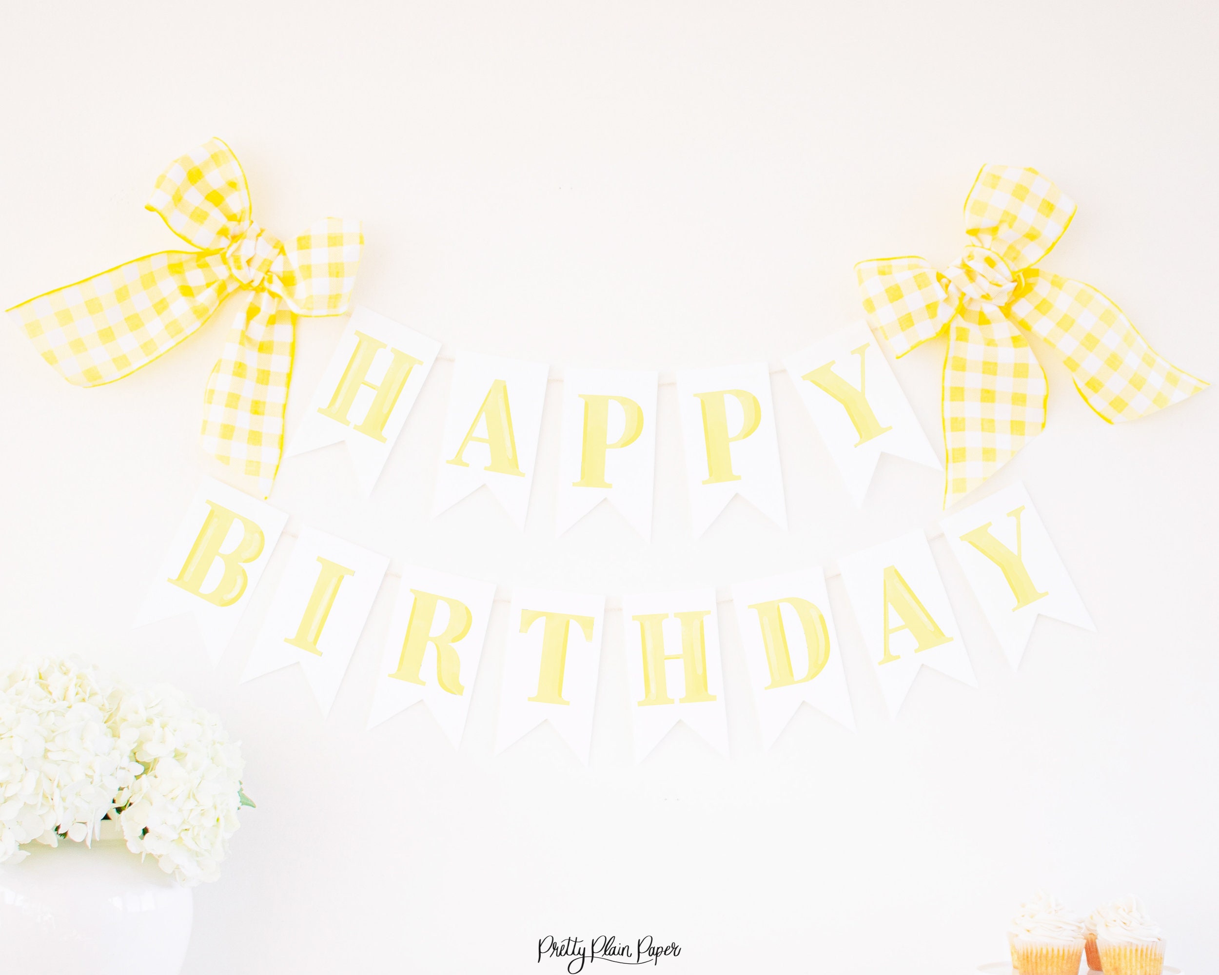 watercolor yellow happy birthday banner printable download etsy