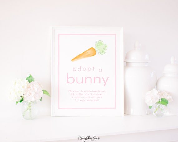 Adopt a Bunny Sign, 16''x20'' | Watercolor Bunny Party Sign | Watercolor Bunny Party | Some Bunny is ONE Birthday | 1023 1079 5003
