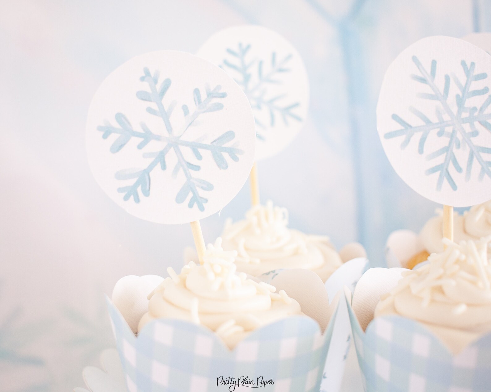 Snowflake Watercolor Printable Cupcake Toppers Download 1010 | Etsy