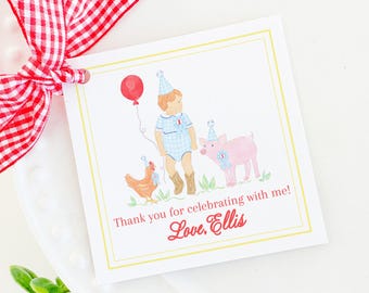 Strawberry Blonde Little Boy First County Fair Birthday Favor Tag (3.5x3.5 Printable Digital Download) 9002