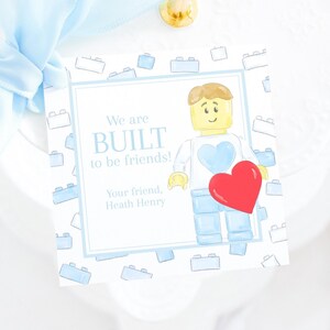 Miniatura de bloco de montar com peças para presente de Dia dos Namorados para menino; Download digital imprimível de 3,5 x 3,5 com arte em aquarela azul 1021