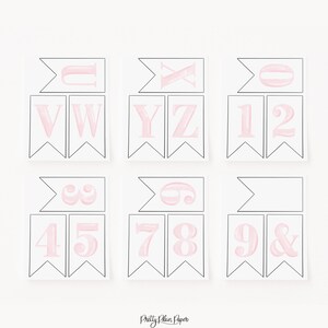 May include: Printable pink and black banner flags with letters U, V, W, X, Y, Z, and numbers 1, 2, 3, 4, 5, 6, 7, 8, 9, and the ampersand symbol.