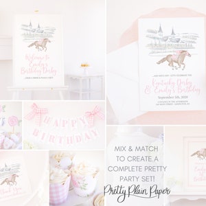 Churchill Downs Race Horse & Jockey Watercolor Printable Invitation Download Horse Racing or Kentucky Derby Party Pink Gingham 0106 image 3