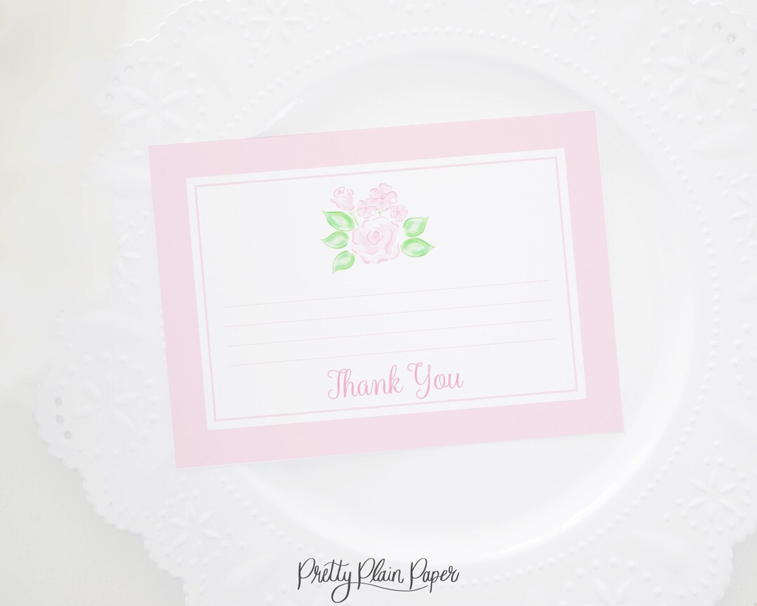 Watercolor Pink Floral Thank You Card | 5x7 Printable | Note Card ...