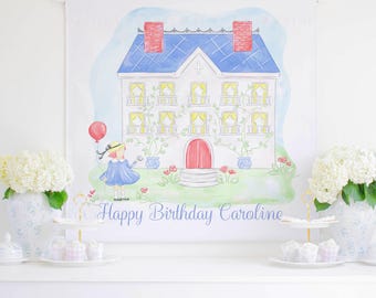 Backdrop Banner Personalized | 36x36 Printable | French Girl in Paris | Oui Oui Three | 3rd Birthday Party | Watercolor Little Girl | 9003