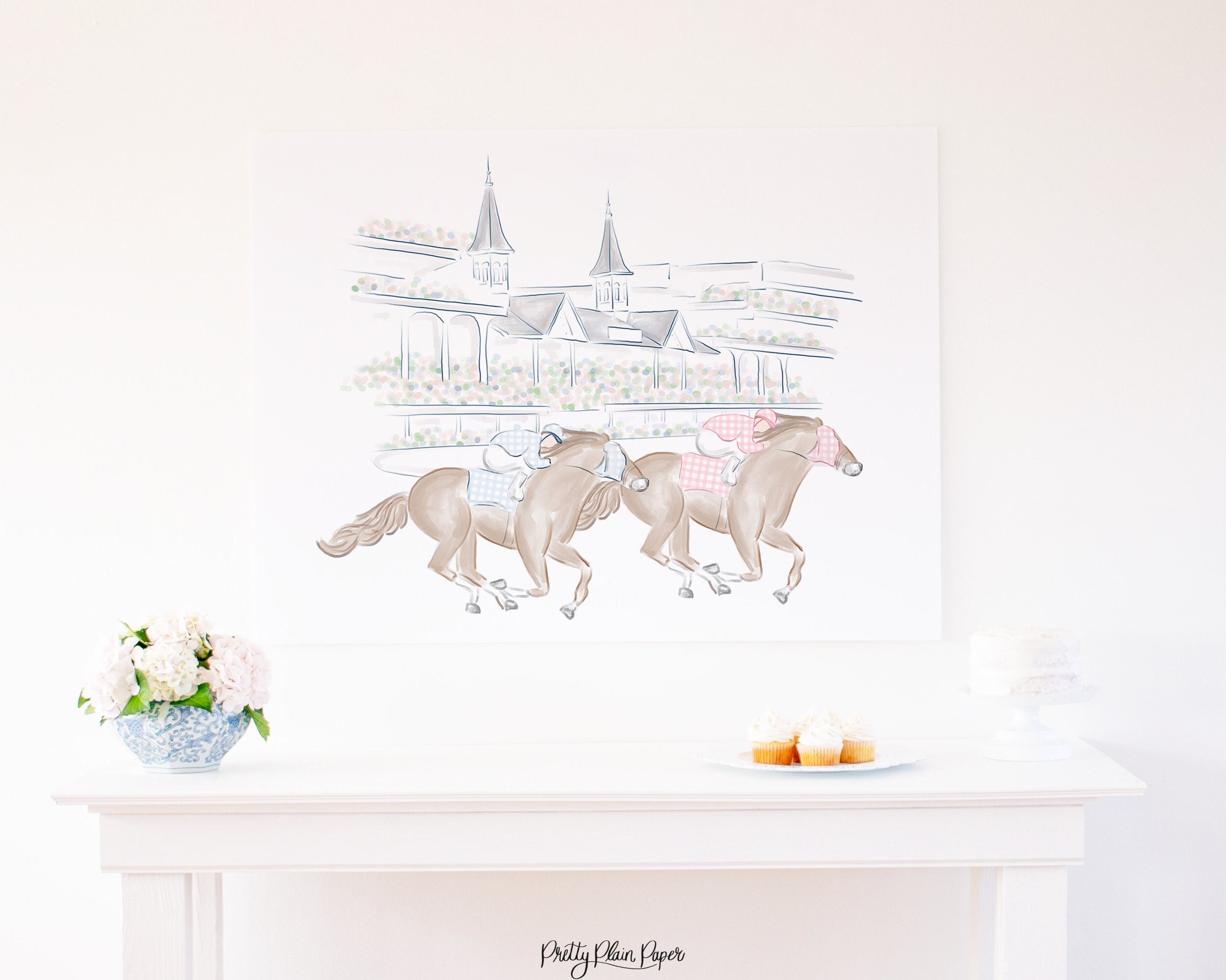 SparkDot Horse Happy Birthday Banner & Cupcake Toppers - Horse Racing Party Decorations Set