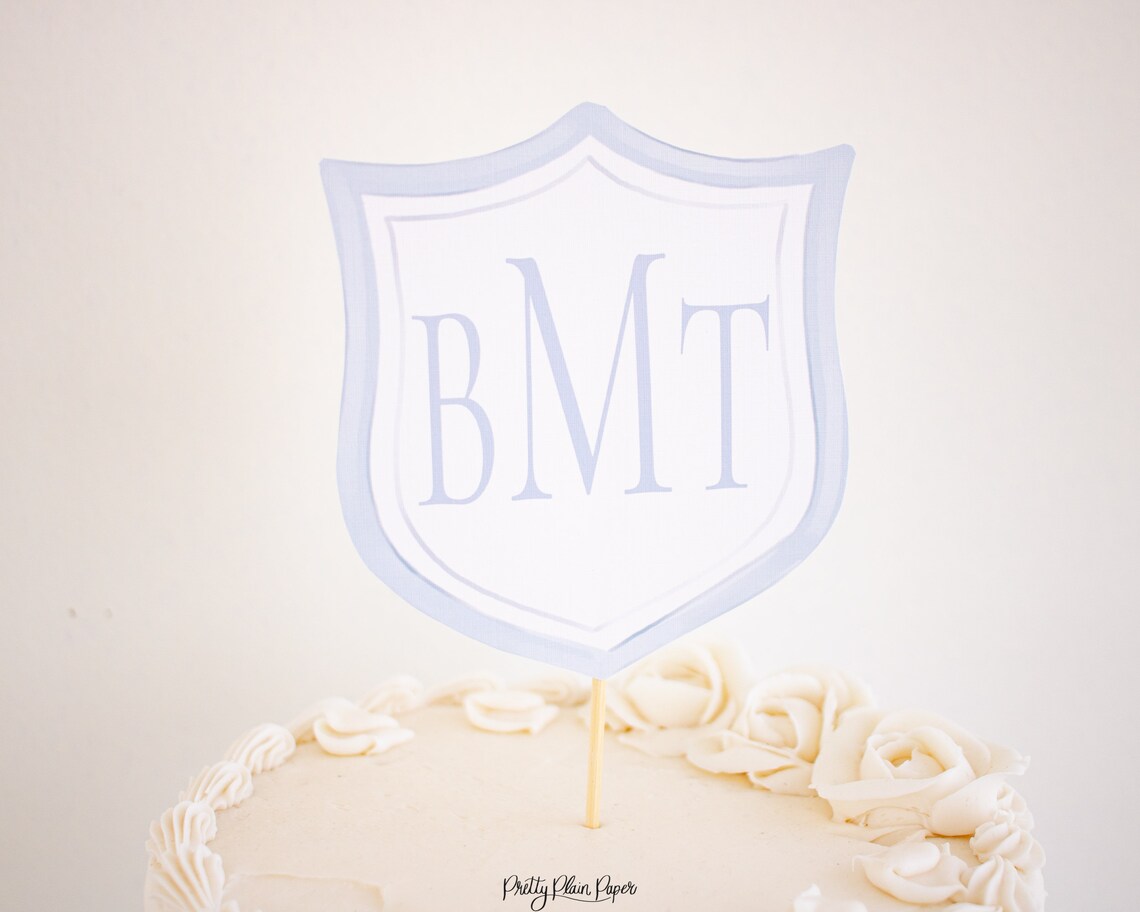 Watercolor Blue ONE Cake Topper & Monogram Blue Crest Cake - Etsy