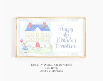 Frame TV Party Print | 16:9 Ratio Digital Download | French Girl in Paris | Oui Oui Three | 3rd Birthday Party | Watercolor Little Girl 9003