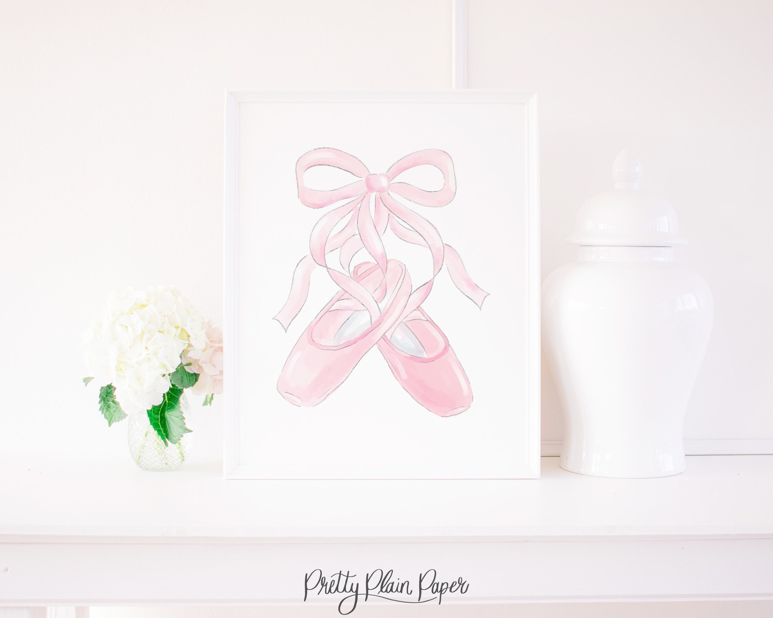 Watercolor Pink Ballet Shoes Print | 8x10 or 16x20