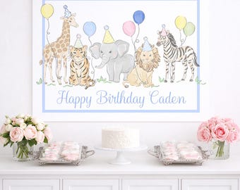 Blue Party Animals Backdrop (36x48 Printable Digital Download) Grandmillennial Preppy Style, 5056