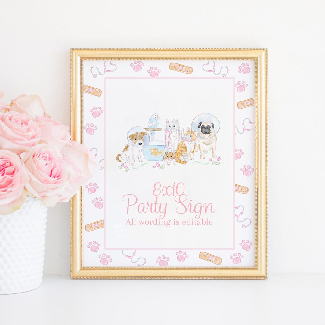 Pink Pet Veterinarian Sign for a Vet Theme or Pet Hospital Birthday ...