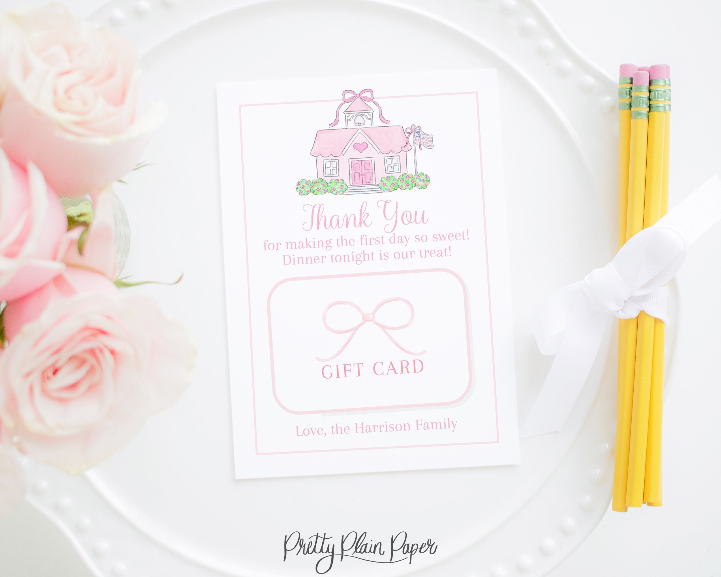 Dinner for the Teacher | 5x7 Printable | First Day of School Gift Card Holder for Teacher | Back to School Gift  Pink Schoolhouse 1055 10553