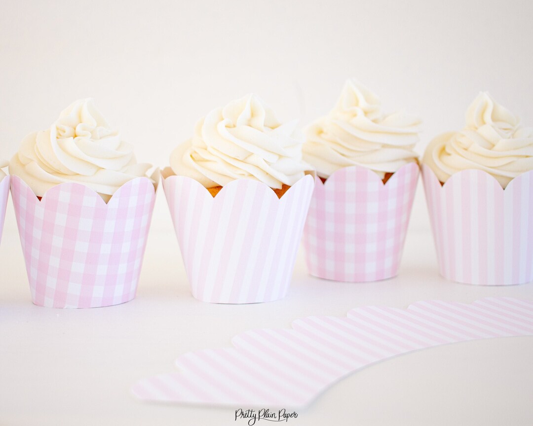 Pink Gingham Cupcake Wrappers & Pink Stripe Cupcake Wrapper Printable Cupcake Wrapper 1066 Etsy