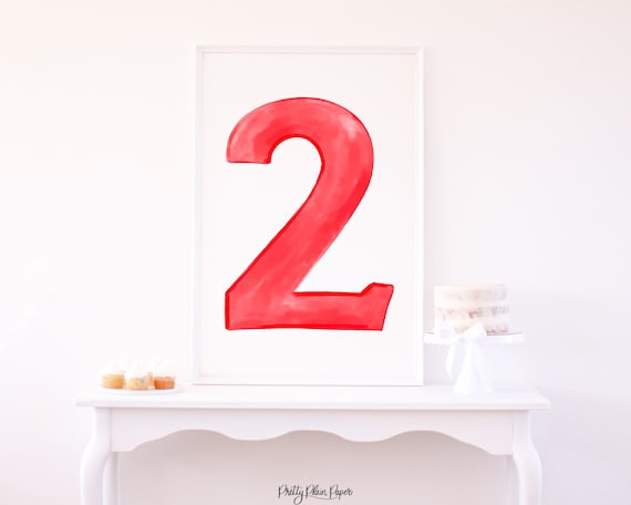 Watercolor Red TWO Sign 24''x36'' | 2nd Birthday Sign Printable | 2nd Birthday Welcome Sign | 1041 | Red White Two Birthday