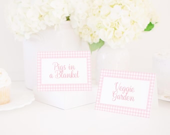 Pink Gingham Food Labels (3x4 Tent Style Printable Digital Download) 1012