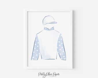 Watercolor Jockey Silk Print | 8x10 Printable | Watercolor Jockey Silk Download | Jockey Silk Print | Light Blue Horse Racing Print | 0106