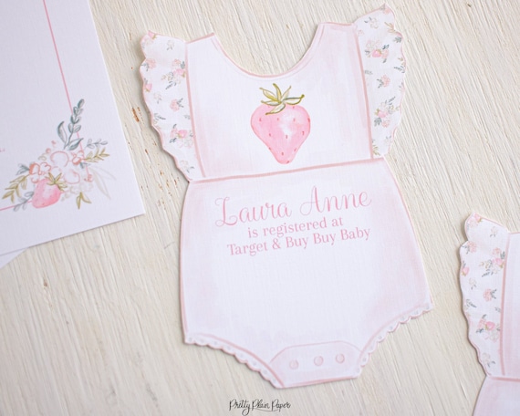 Strawberry Baby Onesie Invitation Insert, Watercolor Printable Invitation Insert Download 1015 for a Strawberry Theme Baby Shower Invitation