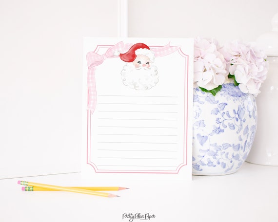 Pink Gingham Bow Letter to Santa Printable | Santa Claus Letter Kit | Watercolor Printable Stationary for Kids | Christmas Wish List 2001