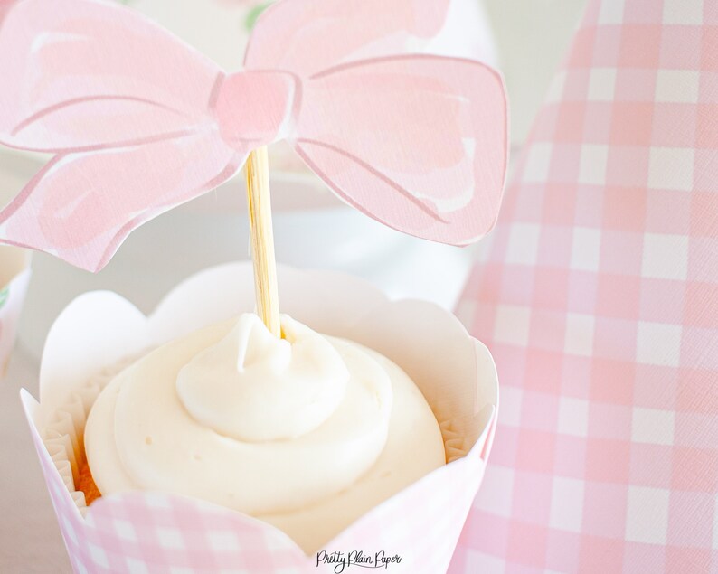 Pink Bow Cupcake Toppers Watercolor Printable Download 1012 | Etsy