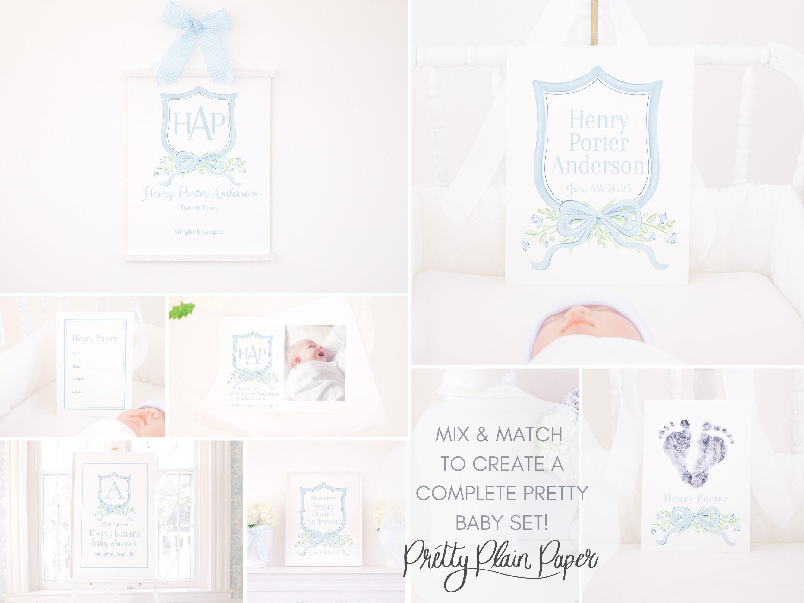 Monthly Milestone Cards | 5x7 | Watercolor Blue Crest & Bow | My First ...