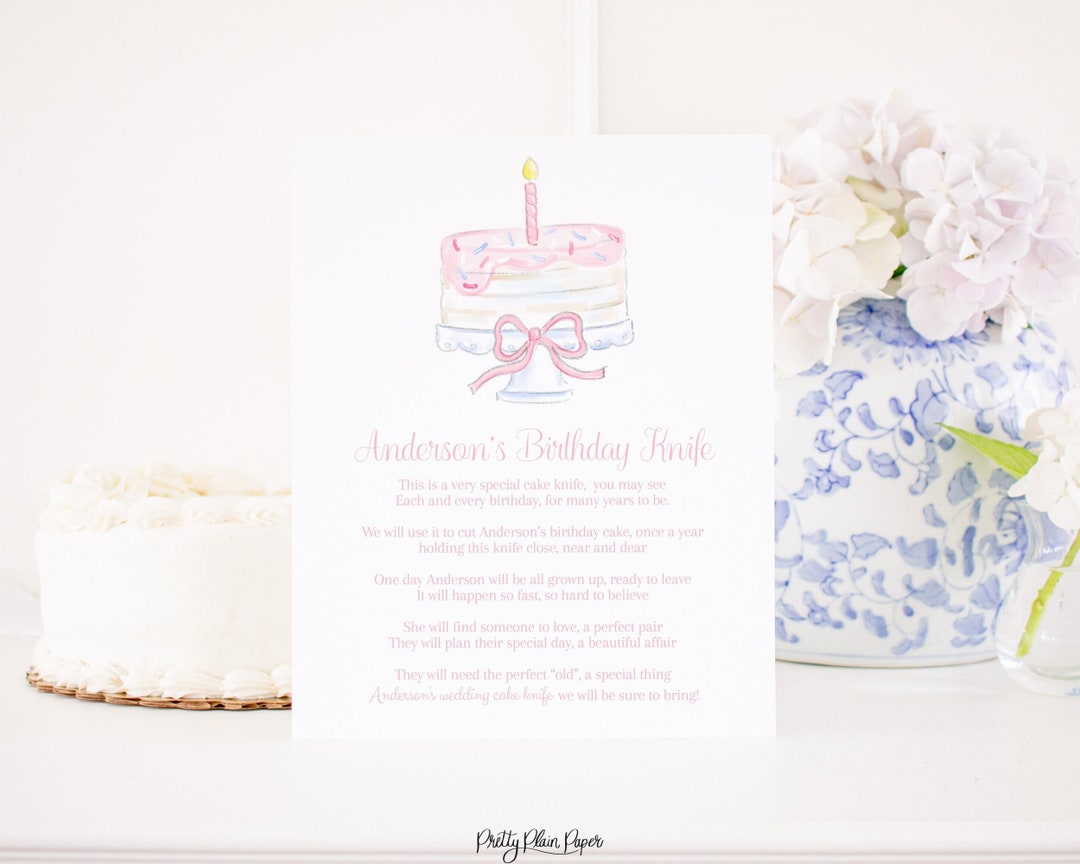 My Special Birthday Cake Knife Poem Sign for 1st Birthday Watercolor 8