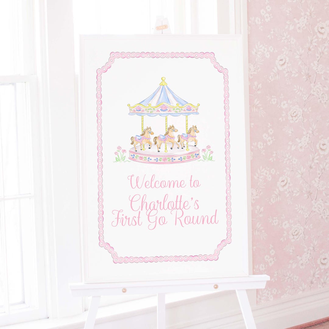 Pastel Pink Carousel Welcome Sign for First Go Round Birthday ...