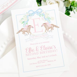 Watercolor Horse Racing Kentucky Derby Invitation w/ Monogram Crest; Birthday, Baby Shower, Bridal Shower; 5x7 Printable Download 1052 0106 image 1